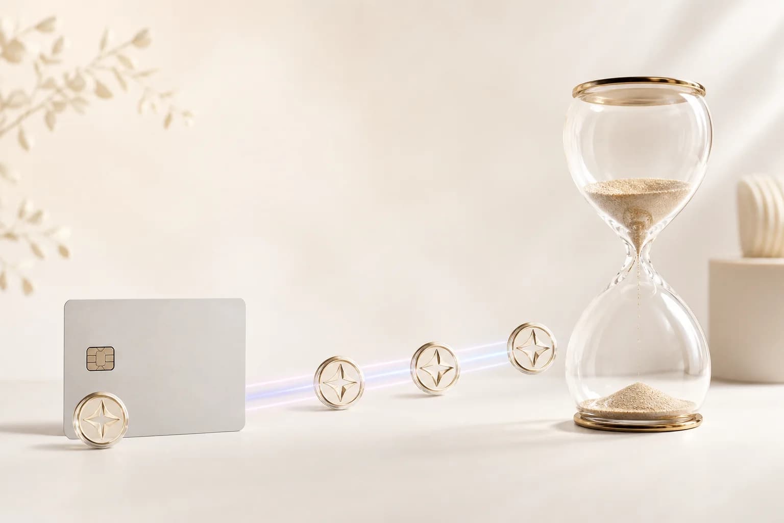An hourglass and reward tokens representing expiring statement credits
