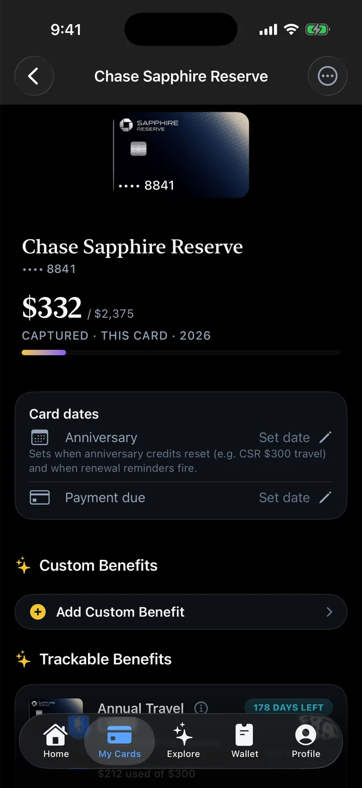 Creddy credit card benefit detail screen