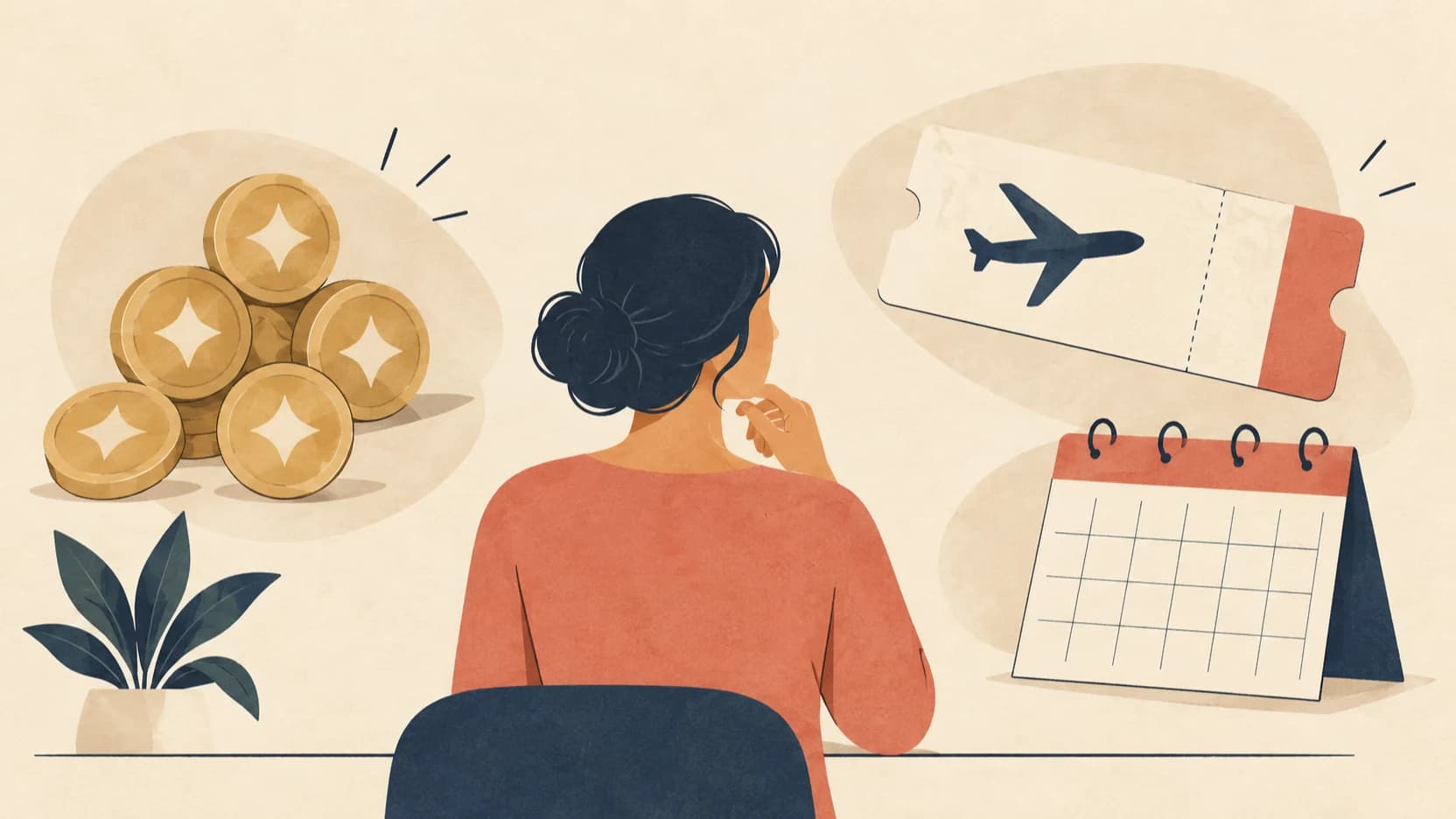 Abstract award itinerary checklist with points and flight symbols