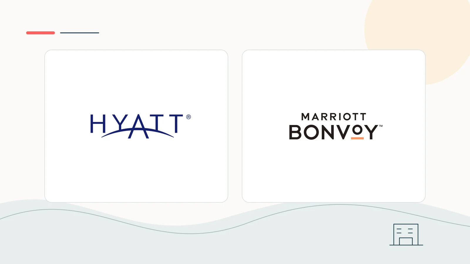 Hyatt and Marriott Bonvoy brand imagery in a clean editorial composition.