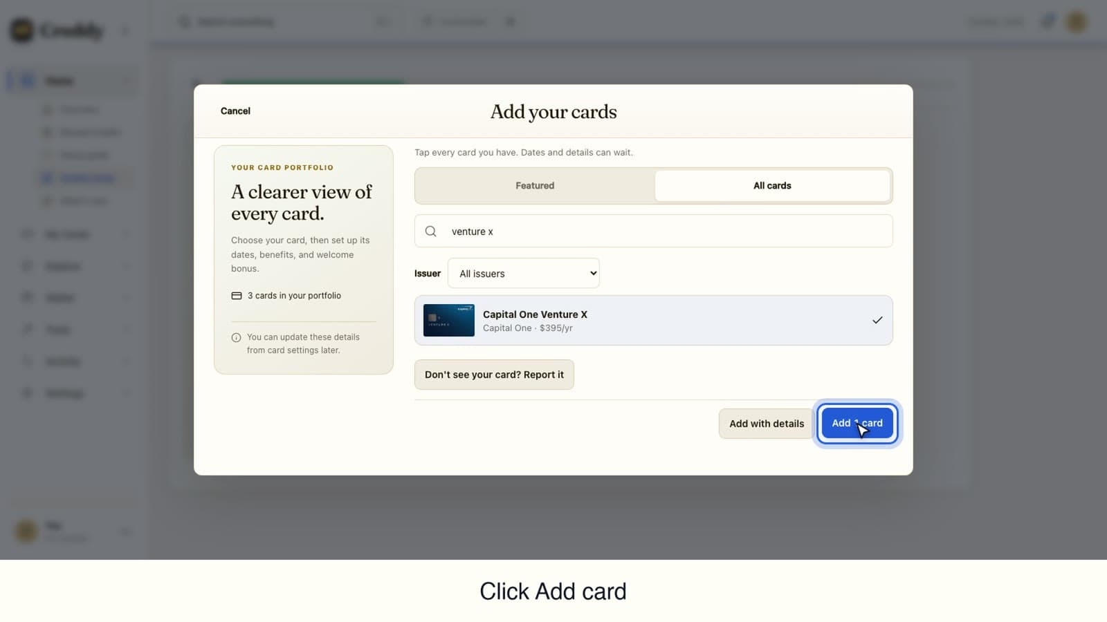 Guided setup in the Creddy app
