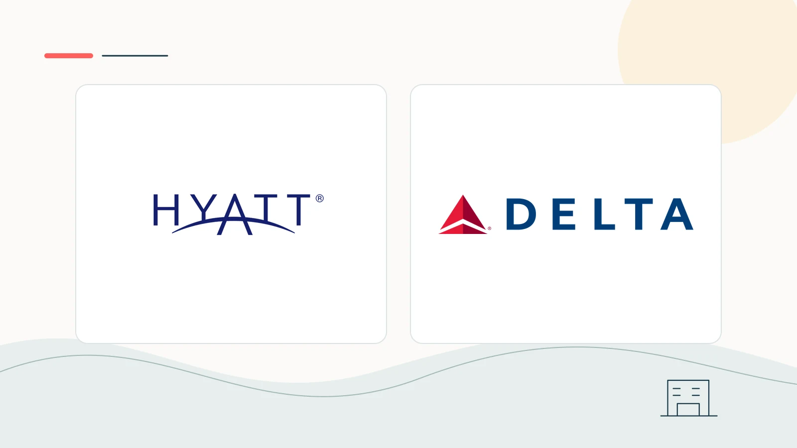 Hyatt and Delta Air Lines brand imagery in a clean editorial composition.